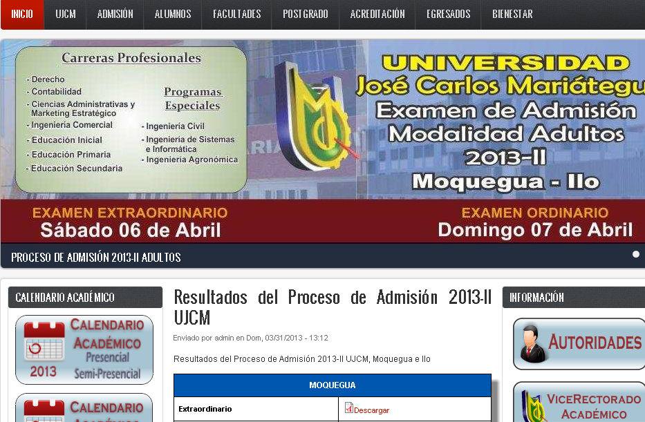 UJCS Ingresantes Universidad Universidad José Carlos Mariátegui UJCS domingo 31 de Marzo